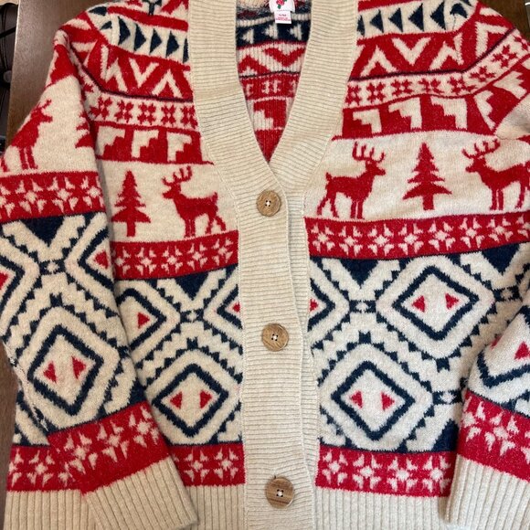 Nordic Isle V-Neck Christmas Cardigan Sweater Women's Size S/M Reindeer Holiday - Picture 8 of 10